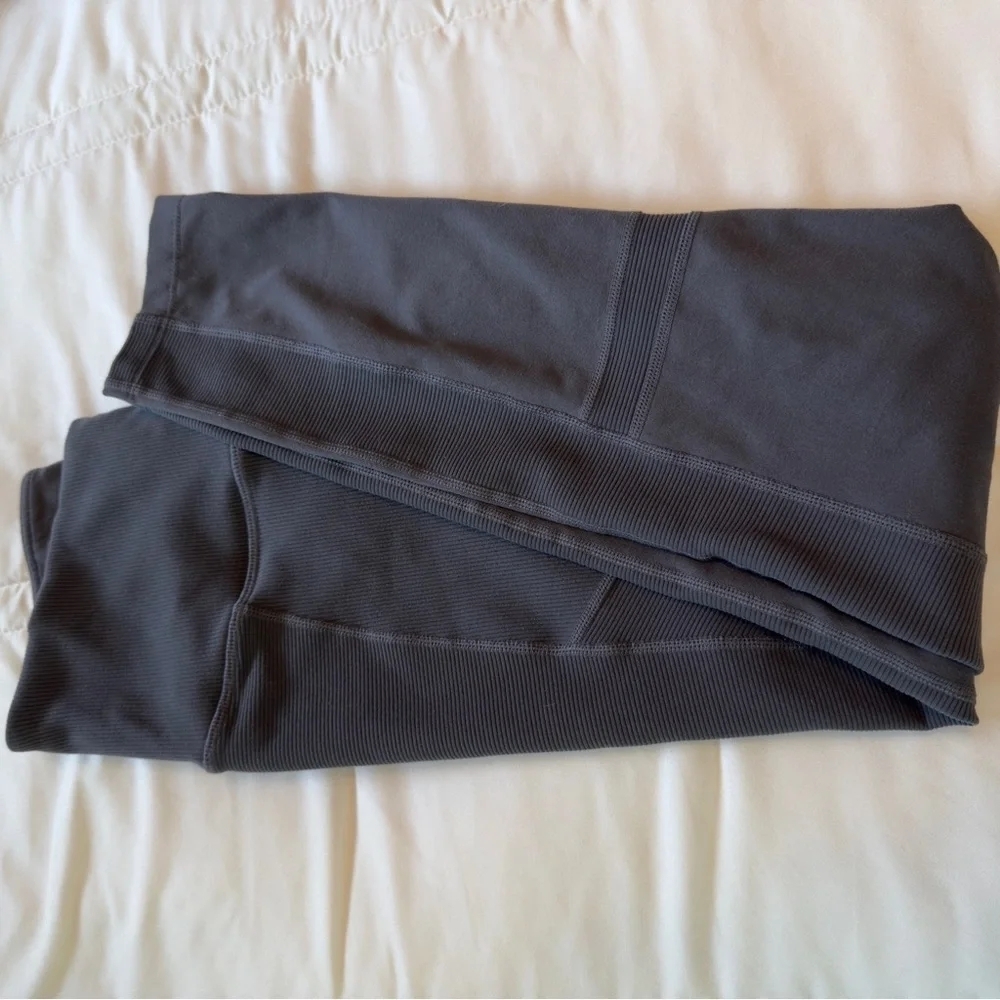 Zella moto ribbed high waist ankle leggings charcoal gray mini pocket size M - Picture 9 of 14